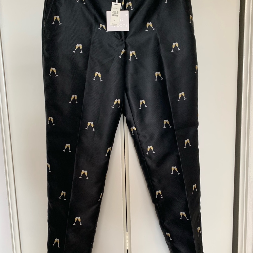 Black Polyester Champagne toasting slim pants
